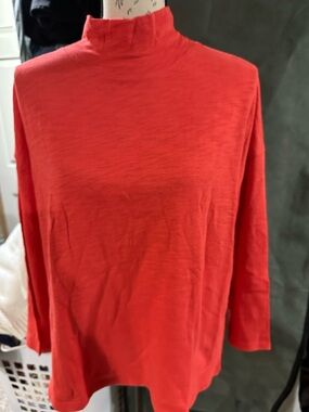 Lilla P Vibrant Red Mock Neck Long Sleeve Top